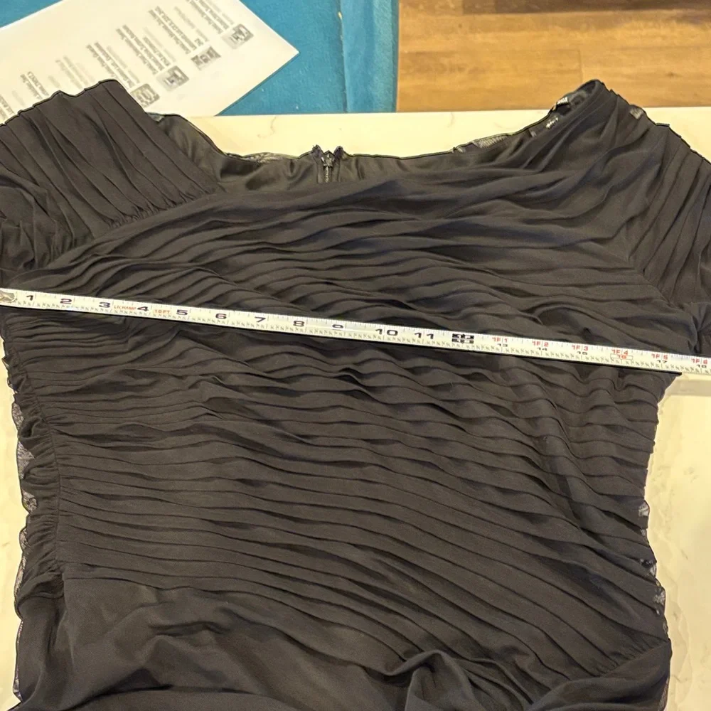 Tadashi Shoji Elegant Black Long Sleeve Gown draped mesh stretch dress - Picture 8 of 8